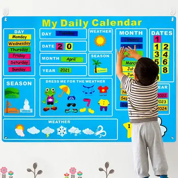 Môj Denný Kalendár Cítil Predškolského Počasie Palube Deň Mesiaca Sezóny Plán Časový Plán Graf Raného Vzdelávania pre Batoľa