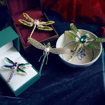 Ušľachtilý Retro Ručné Dragonfly Smalt Brošňa Žena Svadobné Party Oblečenie Brošne Drahokamu Zvierat Corsage