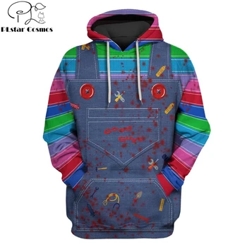 2019 Nové Módne Mužov hoodies 3D Full-Tlač horor film Chucky Hoodie/Mikina Oblečenie Cosplay kostým Unisex Hoody streetwear