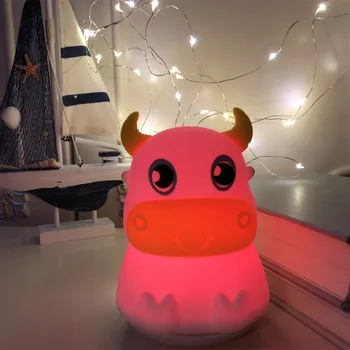Krava LED Nočné Svetlo Dotykový Snímač Farebné Silikónové Dobytka Bull Lampa USB Nabíjateľné Spálňa Nočná Lampa pre Deti Baby Darček