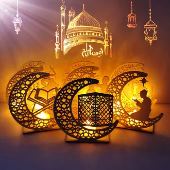 Moon Star EID Drevený Prívesok Eid Mubarak Ramadánu Dekorácie Pre Domov Ramadánu Kareem Moslimských Islamskej Festival Strany DIY Dekorácie