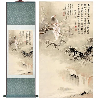 Zimné Tradičné maľovanie hodvábu umenie maľba Vtáka na strome Čínske Umenie Maľba Home Office Dekorácie Čínske maľby
