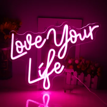 Miluj Svoj Život Ružová Neónový nápis Akryl Svetlo pre Domáce Spálňa Club Bar Strany Stene Visí Osobné Ručné USB Noc Neon