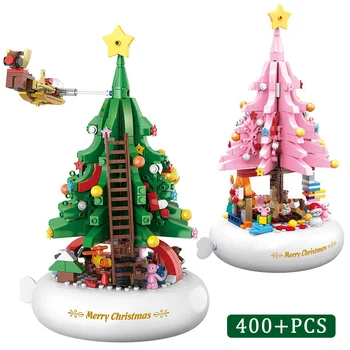 Micro Veselé Vianoce Strom Music Box Stavebné Bloky 400+Pc, Creative Santa Claus Elk Snehuliak S Číslami Tehly Hračky Pre Deti Darček