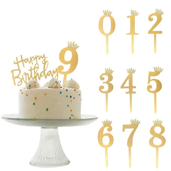 Číslo 0-9 Dezert Dekorácie Digitálne Sviečka Tortu Vňaťou Gold Crown Cake Vňaťou Narodeniny Číslo Tortové Sviečky Strana Dodávky