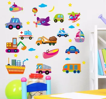 Cartoon autá detskej izby samolepky na stenu pre deti chlapec, izba spálňa stenu okno plagát 3D auto nálepky na stenu, tapety