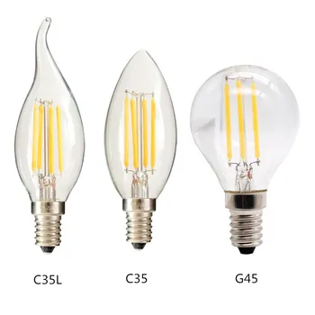 Edison Led Žiarovka E27/E14 klasická žiarovka 220V 2W 4W 6W Transparentné sklo, Žiarovky, úspora energie bezpečnosti žiarovka G45 C35 C35L