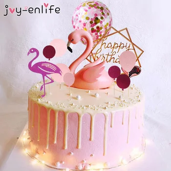 Ružové plameniaky tortu vňaťou balón tortu vlajky narodeniny deti láskavosti cake decoration cupcake vňaťou pre svadobné dezert tabuľka dekor