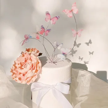 Nové 3D Ružová motýľ narodeninovú Tortu, Mulčovače, Happy Birthday Svadobné party Cupcake Mulčovače pre Dieťa Sprcha koláč, Dezert dekorácie