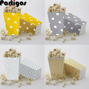 6pcs/veľa Strán Popcorn Boxy Zlato, Striebro Papier Popcorn Candy Sanck Boxy Jednorázový Riad, Nádoby pre Film Dodávky