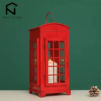 Vintage svietnik Lantern Red Dekoratívne Visí Lantren Telefónnej Búdky Tvarované Svietidlo pre Obývacia Izba Strany Home Decor