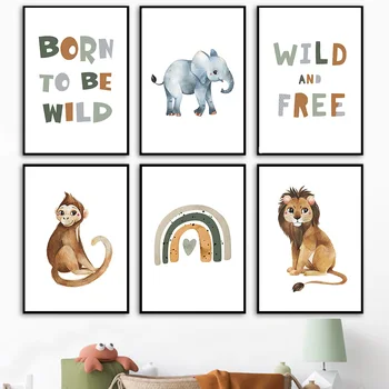 Žirafa, Lev, Zebra, Slon Škôlky Zvierat Wall Art Plátno Na Maľovanie Noidic Plagáty A Vytlačí Na Stenu Obrázky Baby Detská Izba Decor