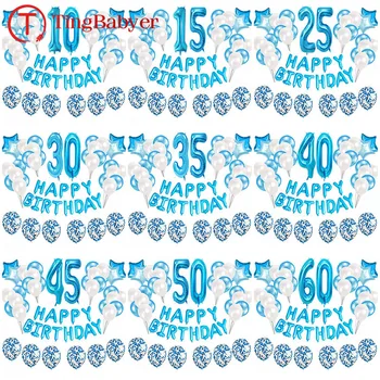 37pcs Modrá Happy Birthday Číslo Fóliové Balóniky Dospelých, Deti Dekorácie Muž, Chlapec 1 2 3 5 10 11 15 25 30 35 40 50 60 ročný