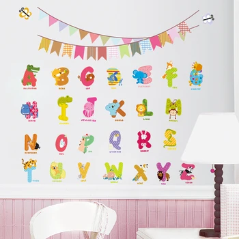 roztomilý zvierat znaky, písmená, stena nálepky vlajka škôlky deti izba narodeniny dekorácie anglický stenu abecedy logo nálepky
