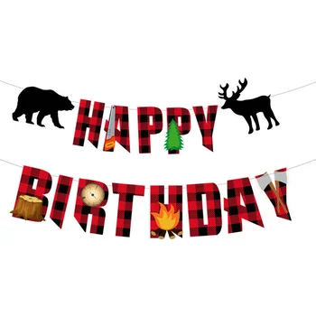 happy birthday list vytiahnuť vlajka drevorubač tému, narodeniny, party dekorácie banner narodeniny bunting party dekorácie
