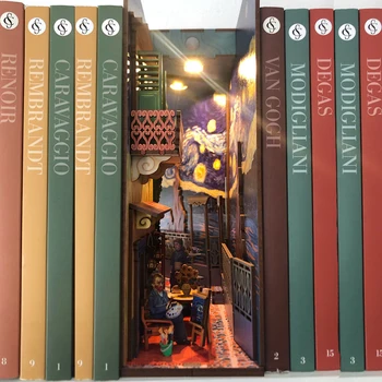 DIY Drevené Knihy Kút Polica Vloženie Súpravy Model Tichom Roombox Ručné Stavebné Miniatúrne Nábytok, Domáce Dekorácie, Hračky, Darčeky
