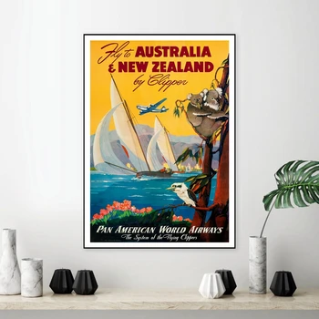 Dotlač Ročník Pan Am Leteckej spoločnosti Travel Plagát, Austrália a Nový Zéland Vintage Poster Tlač Domova Nástenné Maľby