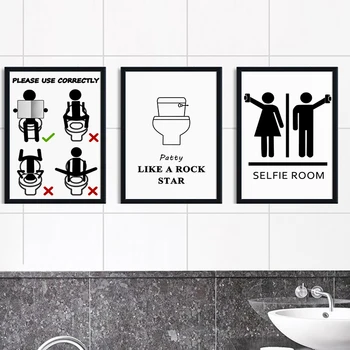 Vtipné Wc Pravidlá Prihlásiť Nástenné Plátno na Maľovanie na Stenu Umenie Moderné Čierne Biele Plagáty a Vytlačí Humor Obrázky Kúpeľňa Domova