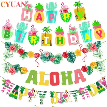 Hawaii ALOHA Happy Birthday Banner Flamingo Havajské Tropické Dekorácie Dovolenka Leto Luau Party Aloha Strana Dodávky