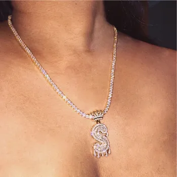 Nový 26 Listov Koruny Ľadový Z Drahokamu Počiatočné Náhrdelník pre Ženy, Mužov Luxusné Crystal Abecedy Prívesok Reťazca Náhrdelník Šperky