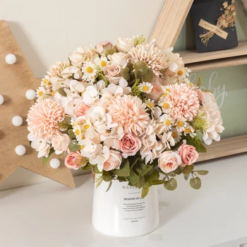 Skúmie slnečnice hodváb umelý kvet ruže svadobné party dekorácie kytice svadobné kytice izba tabuľka nastavenie falošné kvety