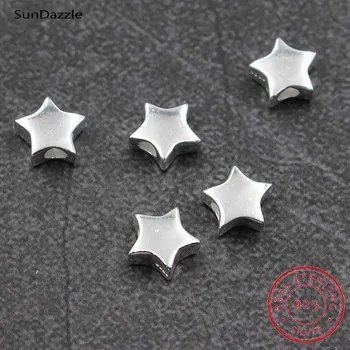 7.2 mm Skutočné Čisté Pevné 925 Sterling Silver Korálky Pentagram Voľné Dištančné Veľké Hviezdy Perličiek Náramok, Náhrdelník Šperky Čo Zistenia