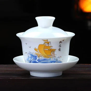 200 ml Ručne maľované biely porcelán, Čaj Tureen pohár,kryt misky čaju nastaviť gaiwan čaj porcelánu hrniec nastaviť cestovné Krásnym kanvica situácie