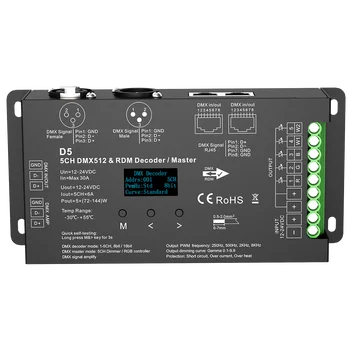 DMX 512 LED Controller RBGWC RDM Dekodér Pre RGB+SCS LED Pás Svetla Pásky XLR3 RJ45 OLED Displej 4 - PWM RDM 8/16 bitovou 6A*5Ch