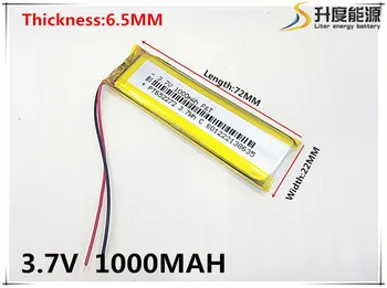 3.7 V,1000mAH,[652272] PLIB; polymer lithium ion / Li-ion batéria pre GPS,mp3,mp4,mp5,dvd,bluetooth,model hračka