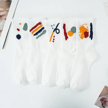 3 Páry New College Štýl Zábavné Harajuku Graffiti Biele Ponožky Jednoduchá Žena Umelecké Atrament Ponožky Japonský Roztomilej Príležitostné Ženy Ponožky