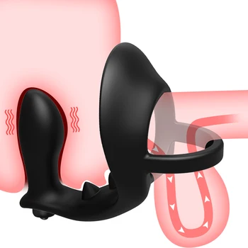2 V 1 Vibrátor Penisu Penis Krúžok Análny Zadok Plug Mužskej Prostaty Masér Oneskorenie Ejakulácie Cockring Rukáv Sexuálne Hračky pre Dospelých Mužov