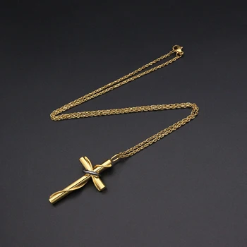 Nový Dizajn Žien Zlatá Farba Kríž Náhrdelník z Nehrdzavejúcej Ocele 45 CM Reťaz Kríž Náboženské Šperky dámske Náhrdelník