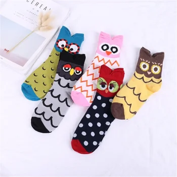 5 Párov Mäkká a Priedušná kórejskej Ženy Cartoon Ponožky Sova Roztomilý Zábavné Bežné Farebné Módne Bavlnené Ponožky Size35-40