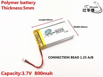 SPOJENIE PERLIČIEK 1.25/B 3,7 V 800mAH 503048 Polymer lithium ion / Li-ion Nabíjateľnú batériu, pre DVR,GPS,mp3,mp4