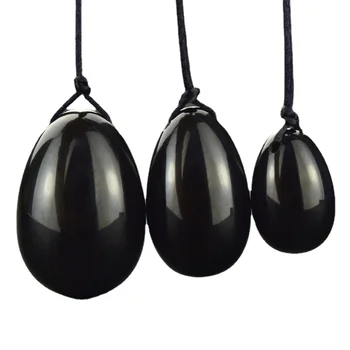 Čierny Obsidián Yoni Vajcia Prírodné Jade Masáž Crystal Kameň pre Kegel Cvičenia Vaginálnych Svalov Masáž Ben Wa Gule Masážne Loptu