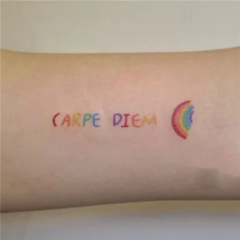 Nepremokavé Dočasné Tetovanie Nálepky CARPE DIEM Rainbow List Dizajn, Body Art Falošné Tetovanie Flash Tetovanie na Rameno Žena Muž