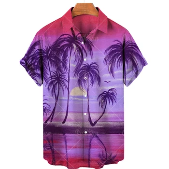 Havajské košele pánske letné coconut tree tlač beach-krátke rukávy bežné Luau tričko top dovolenku tričko top