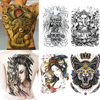 Nepremokavé Veľké Veľké Celej Zadnej strane Hrudníka Tetovanie veľké tetovanie nálepky ryby, vlk, Tiger, Drak dočasné tetovanie ryby v pohode muži ženy