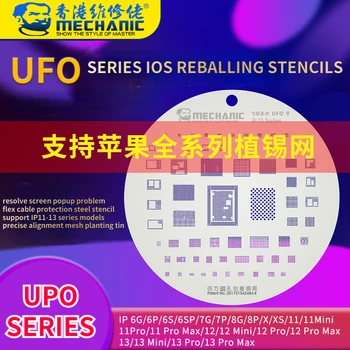 MECHANIK UFO LCD displej Reballing Šablóny Pre iPhone 11/11 pro max/ 12/13 mini/13/13 pro max Štvorcovým otvorom Tin Výsadbu Ocele Oka